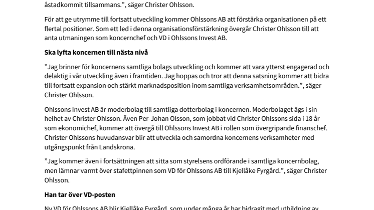Nya höjder i sikte när Christer Ohlsson lämnar VD-posten i Ohlssons AB