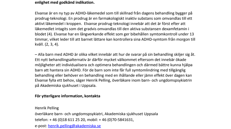 Elvanse (lisdexamfetamindimesylat) - ny ADHD-behandling för barn och ungdomar subventionerad