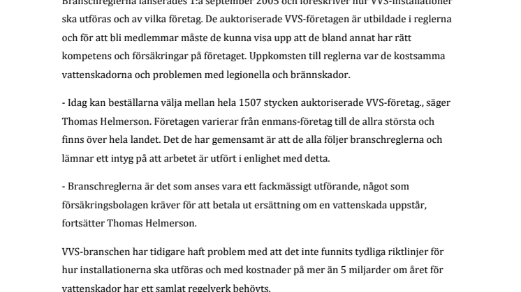 Fler än 1500 auktoriserade VVS-företag kan nu utföra en Säker Vatteninstallation 