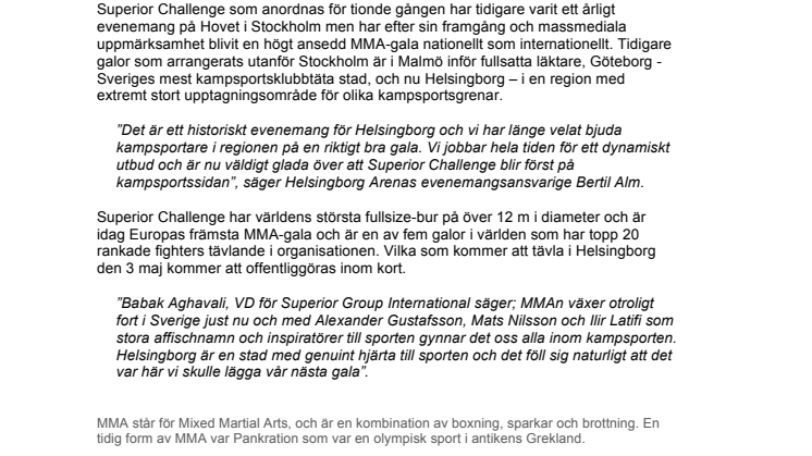 Europas största MMA-gala till Helsingborg