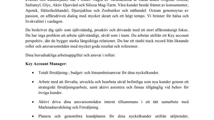 Octean AB växer och söker nu en KAM / Junior Produktchef till vårt team!