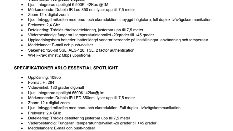 Produktspecifikation Arlo .pdf