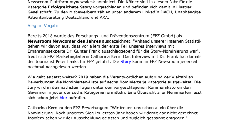 FPZ auch 2019 für Digital PR Award nominiert