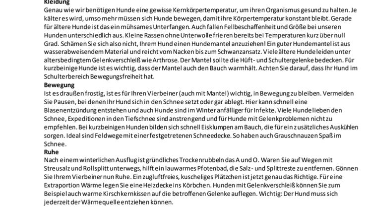 Fressnapf-Tierratgeber 01/2019: Hundesenioren im Winter