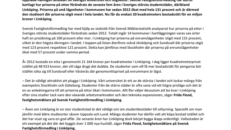 Ny kartläggning visar: Så har priserna på studentlägenheter ökat  i Linköping de senaste åren