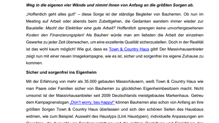 “Don’t worry, bau happy” mit Town & Country Haus