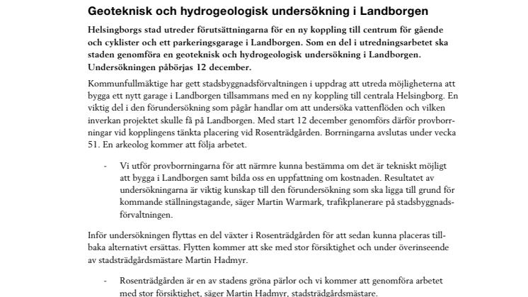 Geoteknisk och hydrogeologisk undersökning i Landborgen
