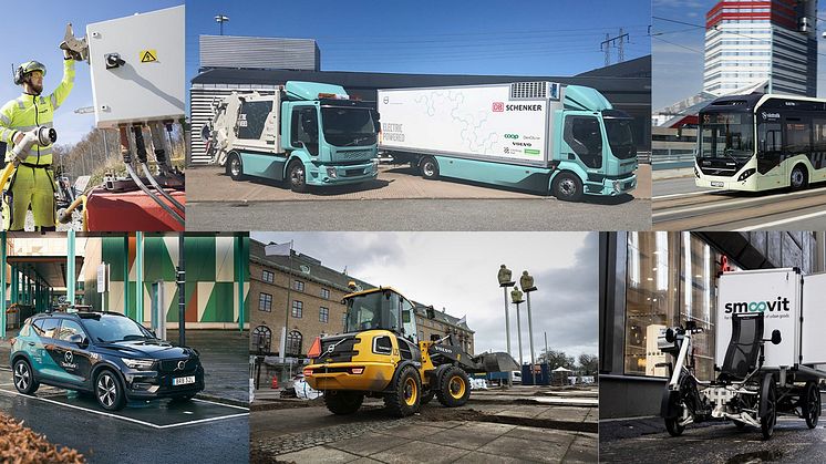 Exempel på elektrifierade fordon som visas upp i Frihamnen under Göteborgs 400-årsjubileum i juni 2023. Bildcollage: Göteborgs Stad