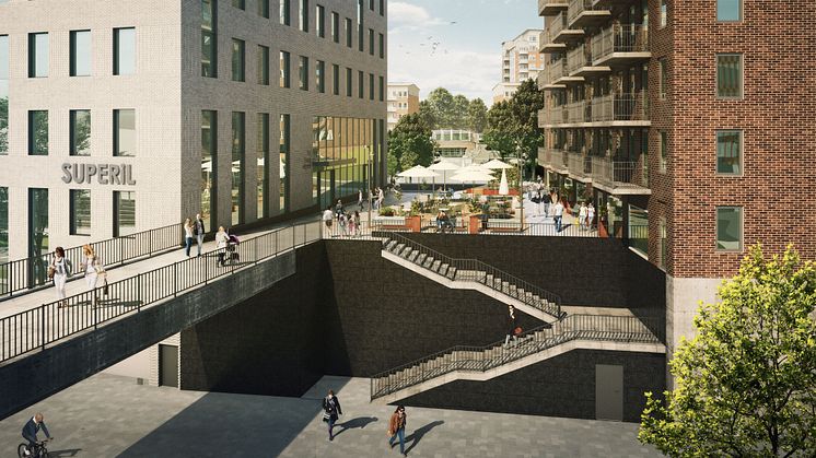 Ballongflygaren med trappor och torg Archus arkitekter