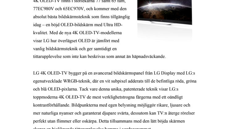 LG FÖRST UT MED OLED-TV I 4K-UPPLÖSNING