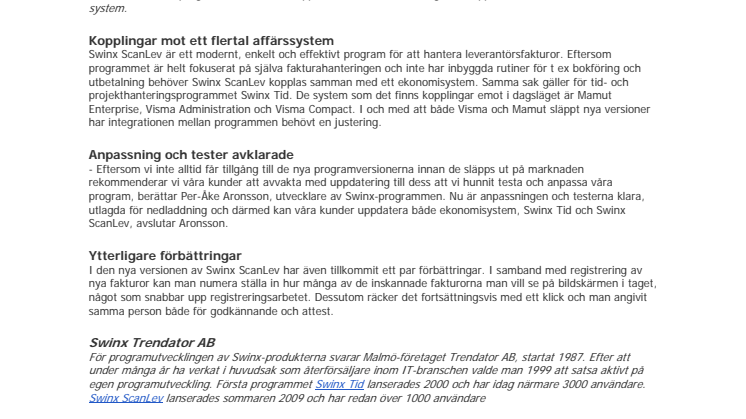 Swinx Tid och Swinx ScanLev stödjer nya versioner av Visma Compact och Mamut