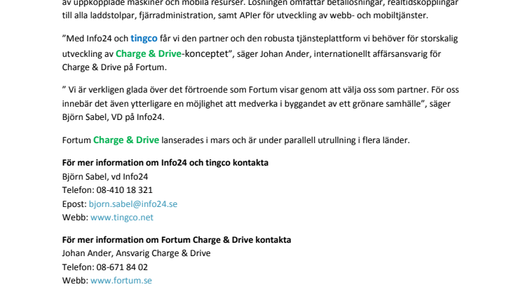 Fortum laddar elbilar med affärssystem från Info24