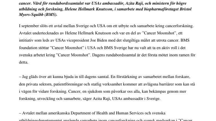“Cancer Moonshot” i Sverige sätter fokus på gränsöverskridande samarbeten inom forskning och innovation för patienter med cancer