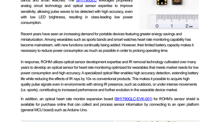 New High Performance Optical Sensor for Heart Rate Monitoring Ideal for Wearables---Class-leading power consumption and high detection accuracy contributes to device evolution