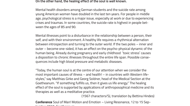 “What fulfills us gives us life energy”. ​The soul has an effect on health and illness