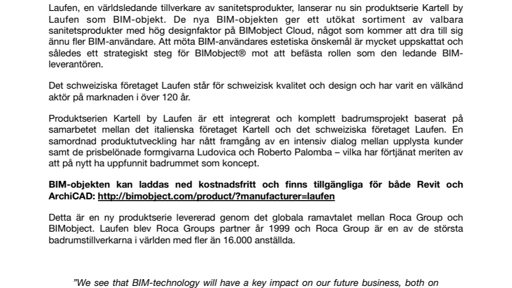 Laufen lanserar sanitetsprodukter som BIM-objekt