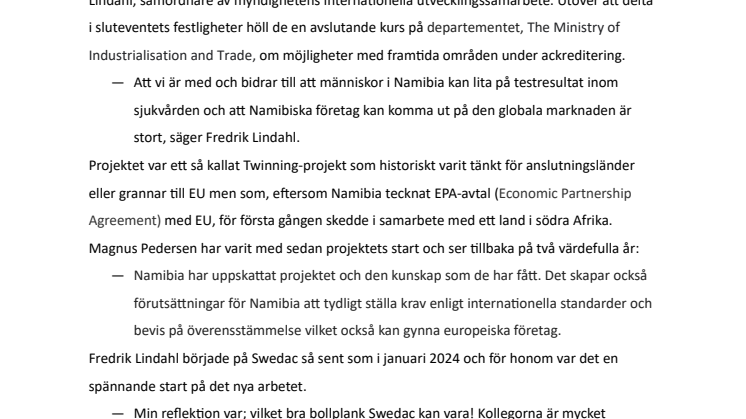 Swedacs samarbete med Namibia avslutat