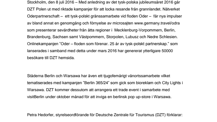 DZT belyser turismaspekter under det tysk-polska jubileumsåret