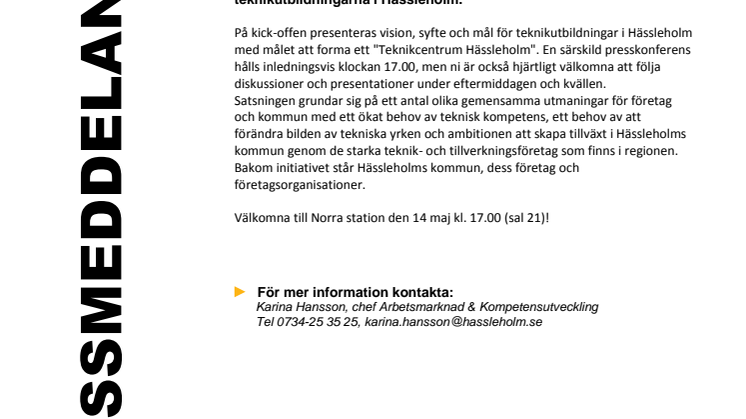 Pressinbjudan: Hässleholms kommun som ledande teknikcentrum