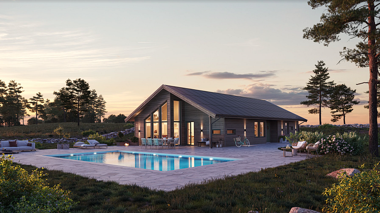 Fiskarhedenvillans miljövänliga och hållbara hus ”Pärlan” med GruppSols patenterade solcellstak Smart Solar Roof®.