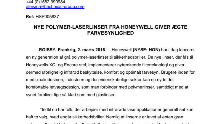  Nye polymer-laserlinser fra Honeywell giver ægte farvesynlighed