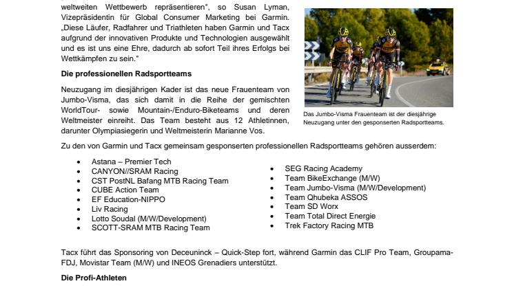 PM Garmin Pro Cycling und Pro Athletes Sponsoring 2021