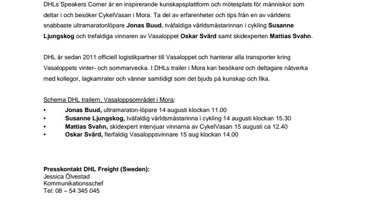 DHL bjuder in världsstjärnor till Cykelvasan i Mora 14-15 augusti