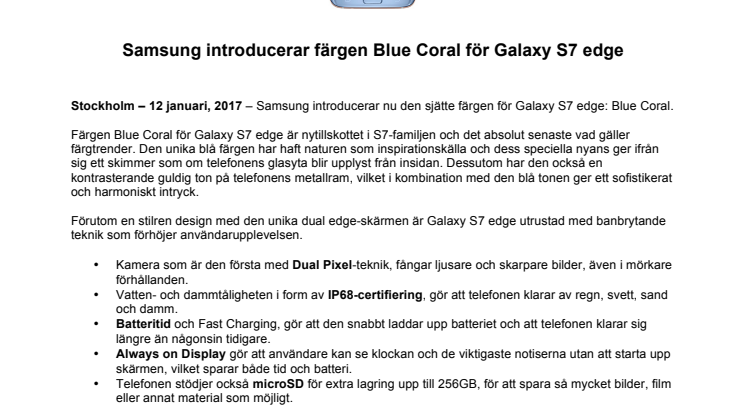 Samsung introducerar färgen Blue Coral för Galaxy S7 edge
