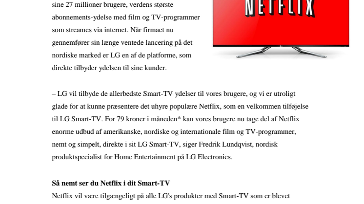 NETFLIX BLIVER LANCERET PÅ LG SMART-TV