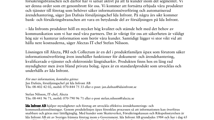 Alecta säkrar sin informationsöverföring med Ida Infront!