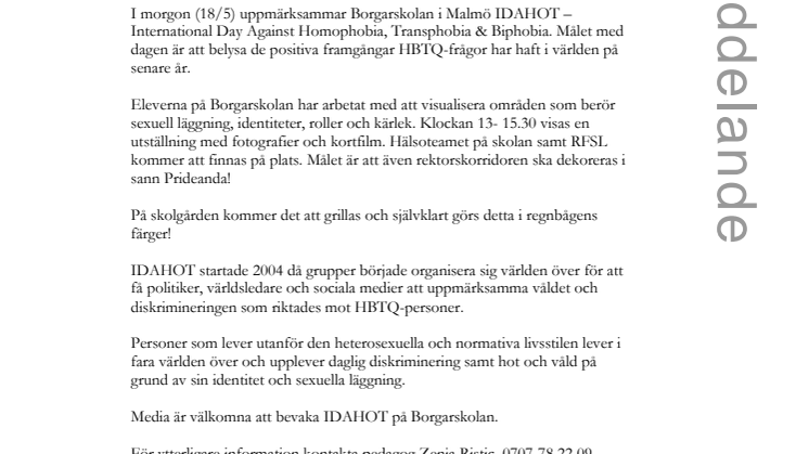 Borgarskolan uppmärksammar IDAHOT