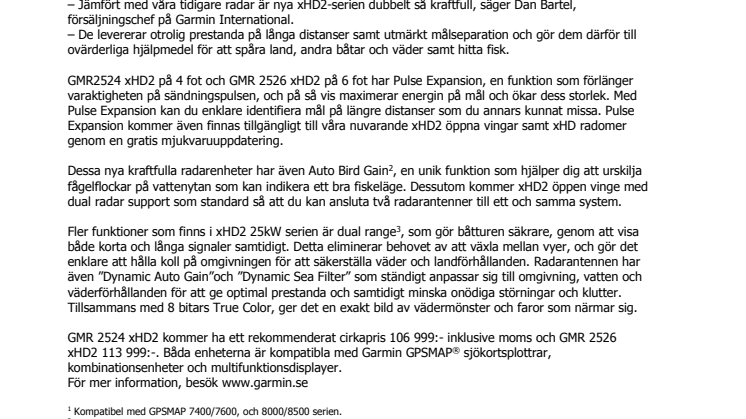 Garmin® lanserar två nya 25kW öppna radarvingar