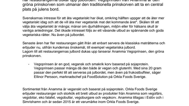 Vegoprinsen - en grön kung på restaurangernas julbord 