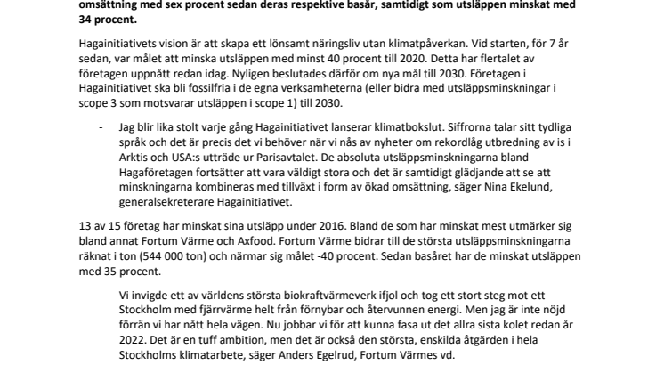 Sveriges utsläpp skulle vara 2 procent högre utan Hagaföretagens åtgärder 