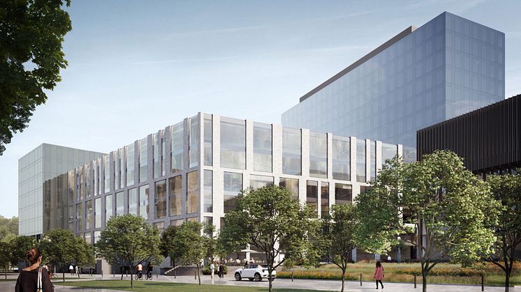Geely Innovation Centre, vy från Lindholmsallén and Pumpgatan. Bild: Arkitektbyrån design. 