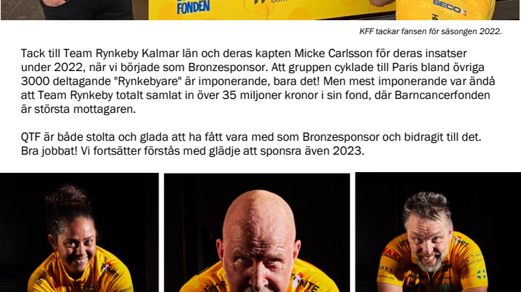 QTF sponsrar Team Rynkeby