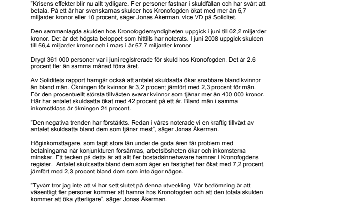 Soliditet: Svenskarnas skulder hos Kronofogden slår rekord