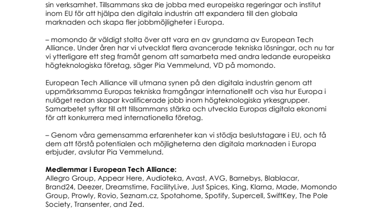 momondo representerar resebranschen i European Tech Alliance