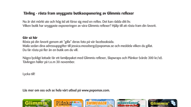 Tävla med Popomax - vinn Glimmis reflexer till hela familjen