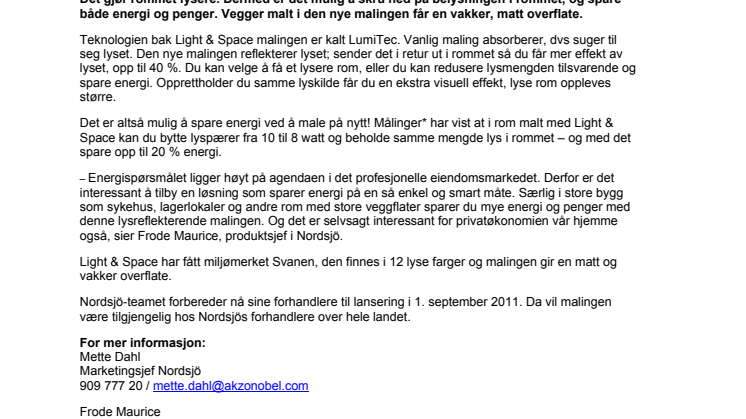 Nordsjö lanserer ny lysreflekterende interiørmaling