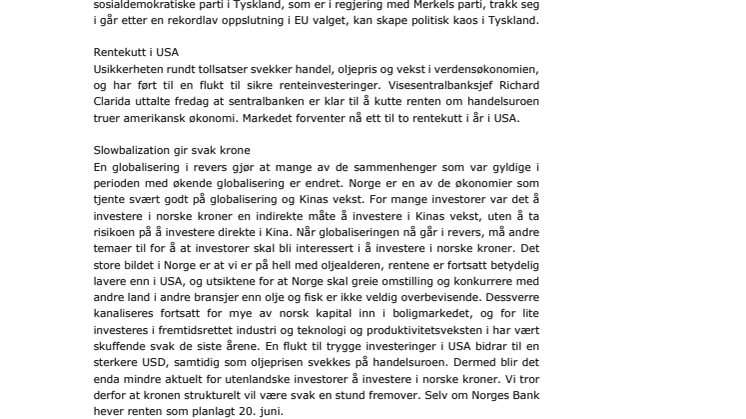 Makrorapport juni 2019: Handelskrigen trappes opp - Norges Bank hever renten