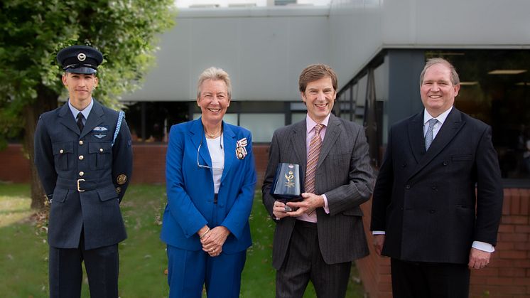 Adrian Dickens, Adder CEO, is presented the Queen's Award for Enterprise by Lord Lieutenant, Mrs Julie Spence OBE QPM