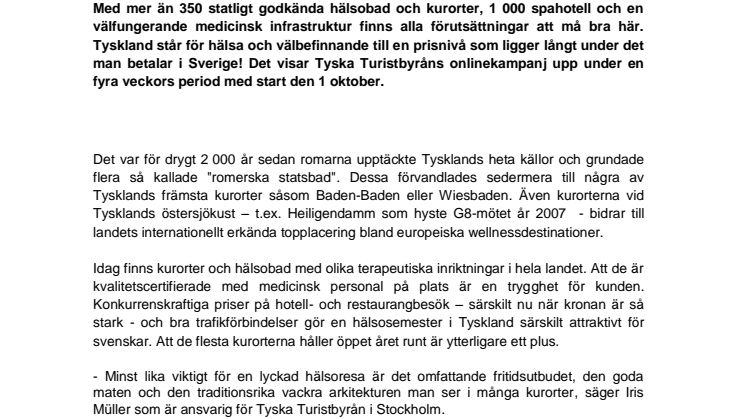 Tysklands spapärlor står i fokus i Tyska Turistbyråns spakampanj 