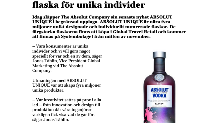 ABSOLUT UNIQUE - en unik flaska för unika individer