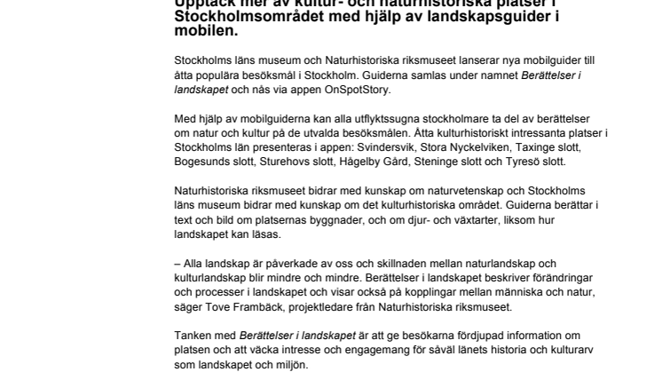 Nya digitala mobilguider till natur och kultur i Stockholm
