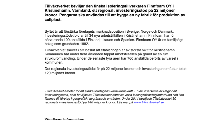 Tillväxtverket bidrar till miljoninvestering i Kristinehamn