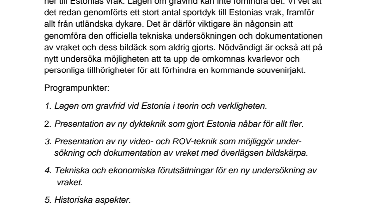 Inbjudan till seminarium om Estoniavraket och presentation av ny bok om Estoniakatastrofen