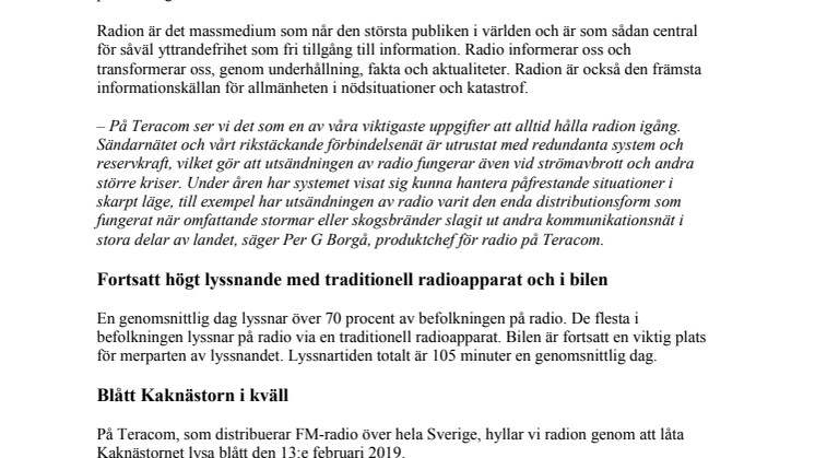 ​World Radio Day 2019 – Kaknästornet tänds i blått