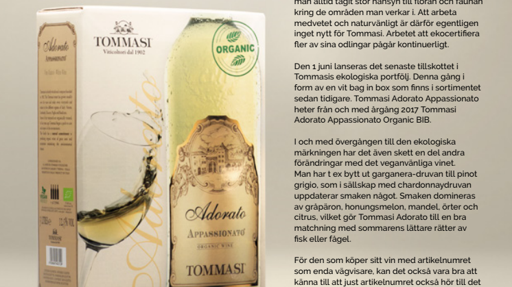 Tommasi tar ett nytt ekologiskt steg med Adorato Bag in Box 