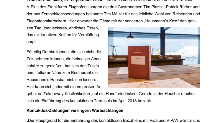 Kontaktloses Bezahlen mit Visa – bei Hausmann’s im Flughafen Frankfurt